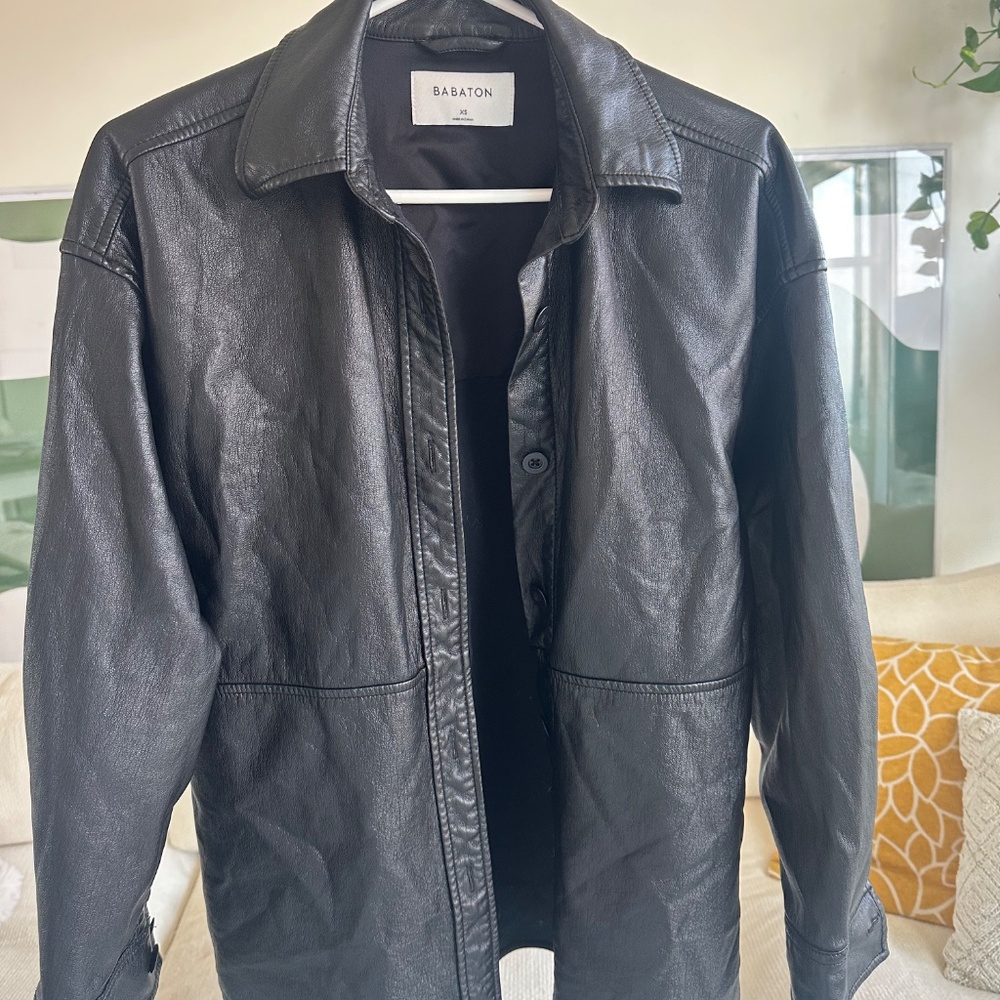 Aritzia Leather Pelli Babaton Shacket in Black - Picture 2 of 6